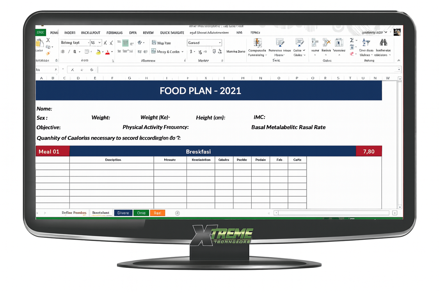 Planilha Plano Alimentar Dieta e Regime