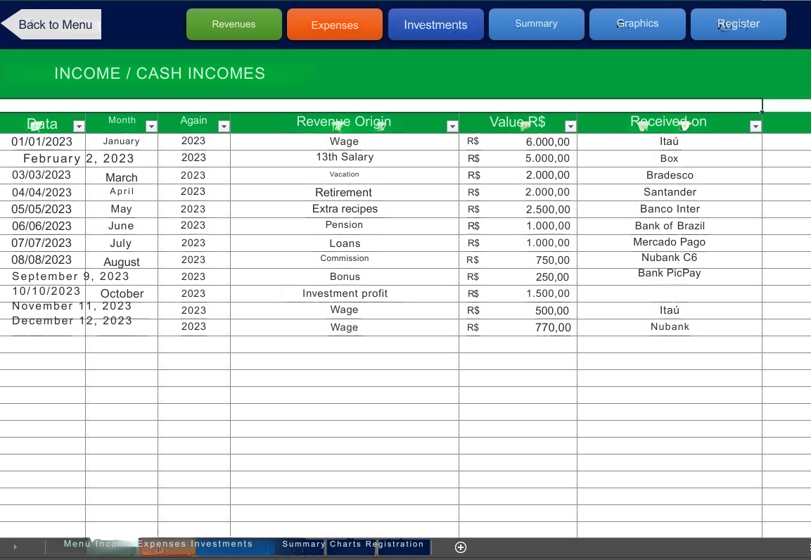 Planilha Controle De Gastos Pessoais Diários - Com Gráficos