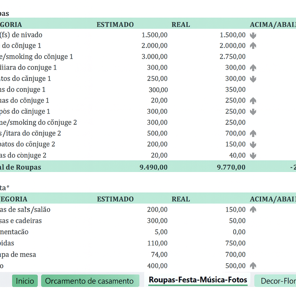 Planilha Planejador De Orcamento Para Casamento Em Excel