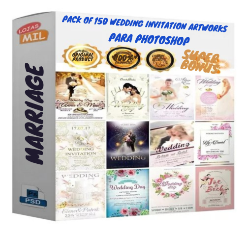 Pack 150 Artes Para Convites Casamentos Editáveis Psd e Png
