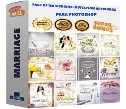 Pack 150 Artes Para Convites Casamentos Editáveis Psd e Png