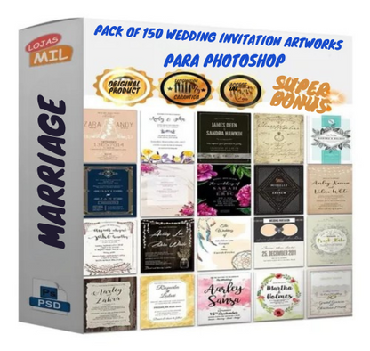 Pack 150 Artes Para Convites Casamentos Editáveis Psd e Png