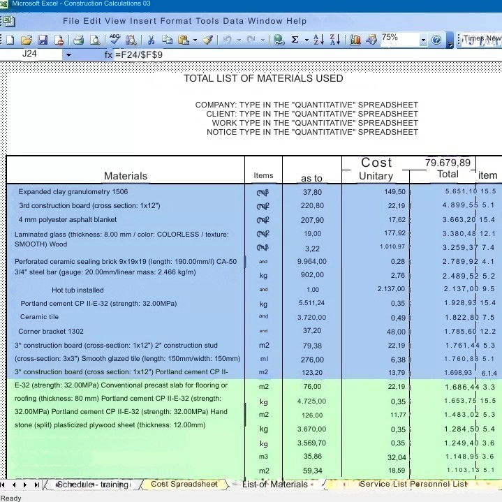 Planilha Para Cálculo De Materiais De Construção
