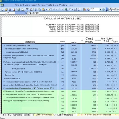 Planilha Para Cálculo De Materiais De Construção