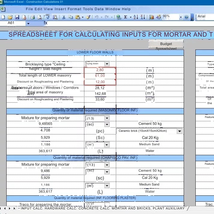 Planilha Para Cálculo De Materiais De Construção