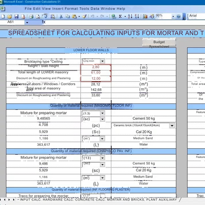 Planilha Para Cálculo De Materiais De Construção