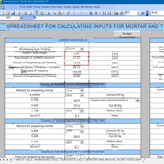 Planilha Para Cálculo De Materiais De Construção